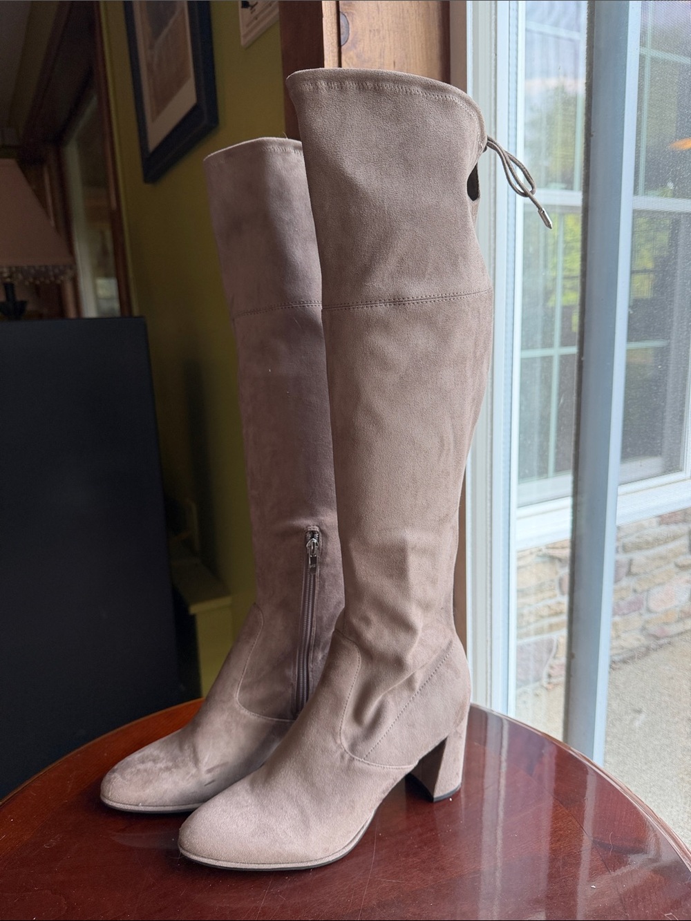Marc Fisher Taupe Suede Over-the-Knee Block Heel Boots